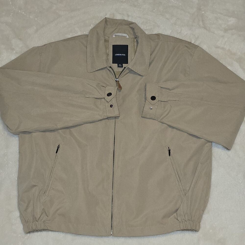 London Fog Men’s XL Beige Harrington Golf Jacket Zip Front Pockets Lightweight